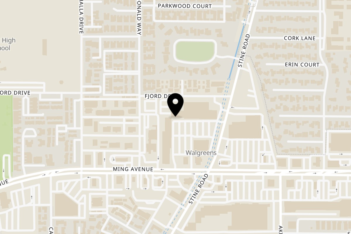 Map showing the location of Aroma of India on 4412 Ming Ave in Bakersfield